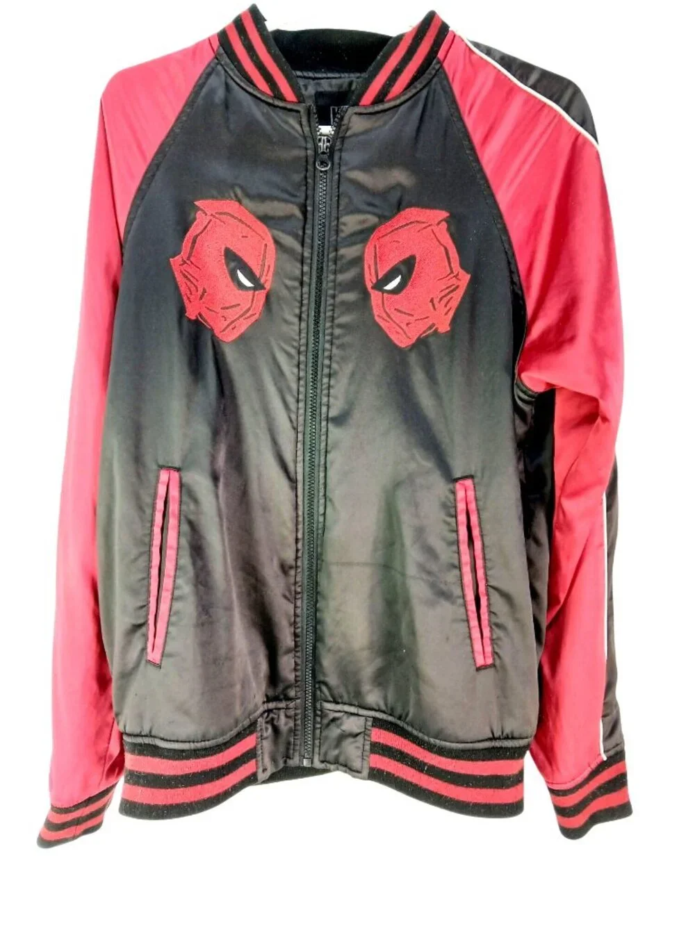 Marvel Deadpool Black & Red Bomber Jacket With Embroidered Graphics Medium Size